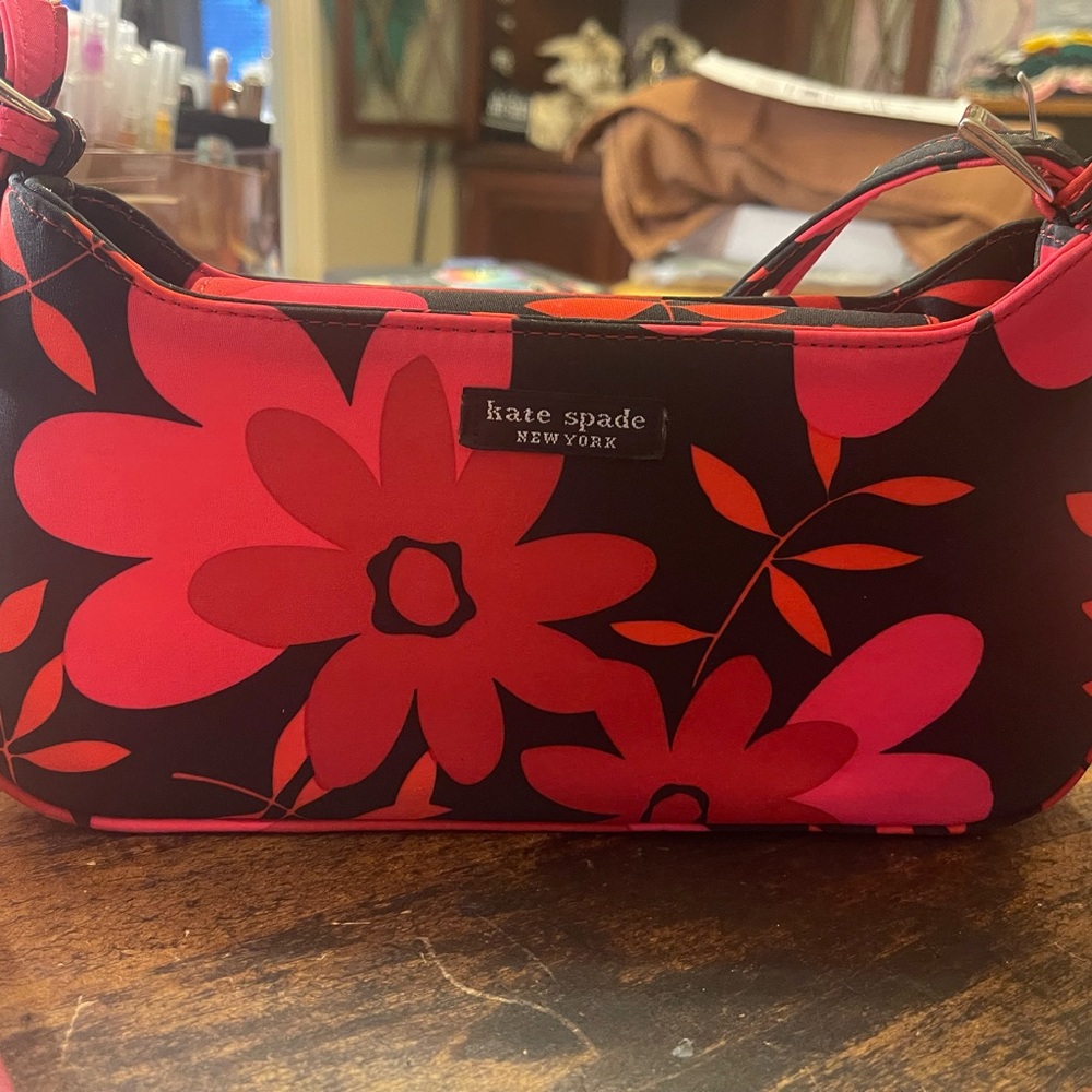 Kate Spade red, pink & black floral shoulder purse.